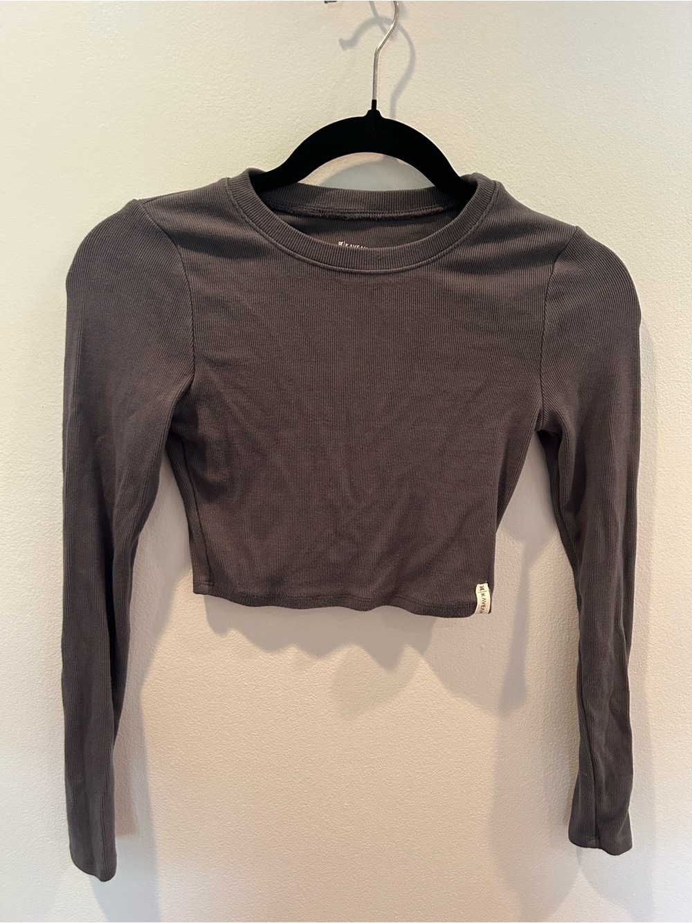 Kaveah Long Sleeve Cropped Ribbed Top - Charcoal Girls size 12-14